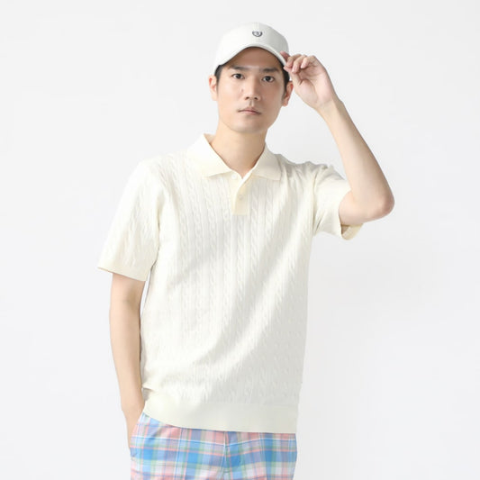 TIGORA Cable Knit Short Sleeve Golf Polo Shirt